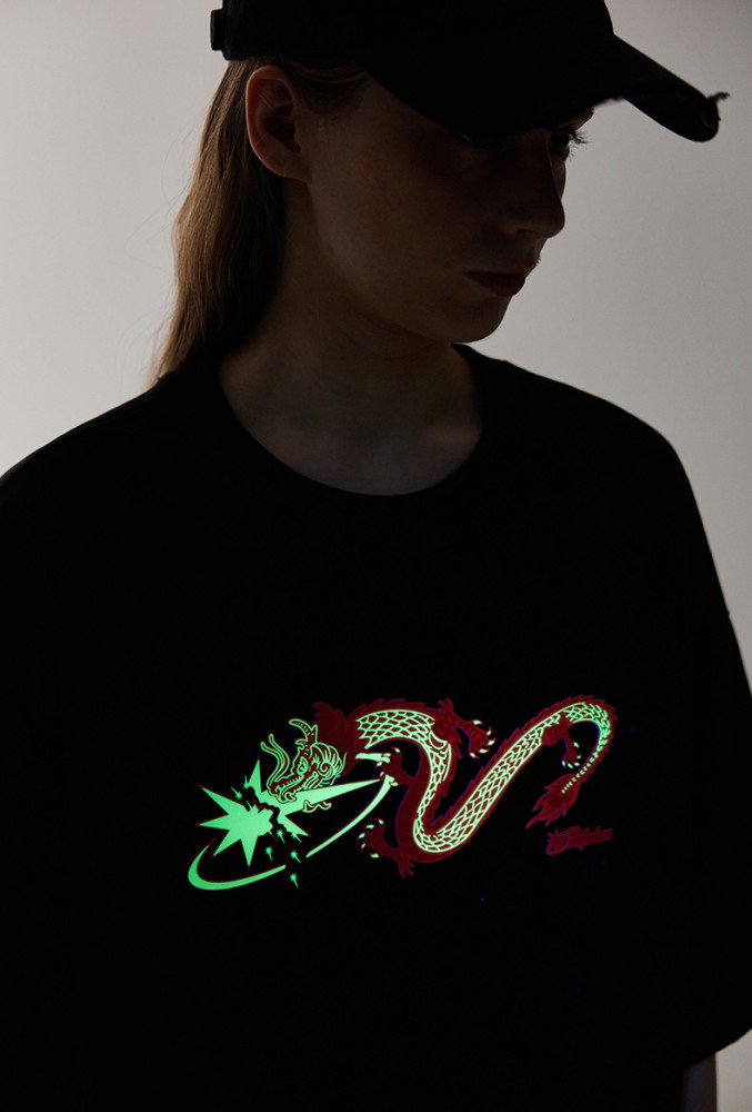 Men Women Night Glow Printing T-shirt Short Sleeve Pullover Tops Sweatshirt Unisex Tee Casual T-shirt