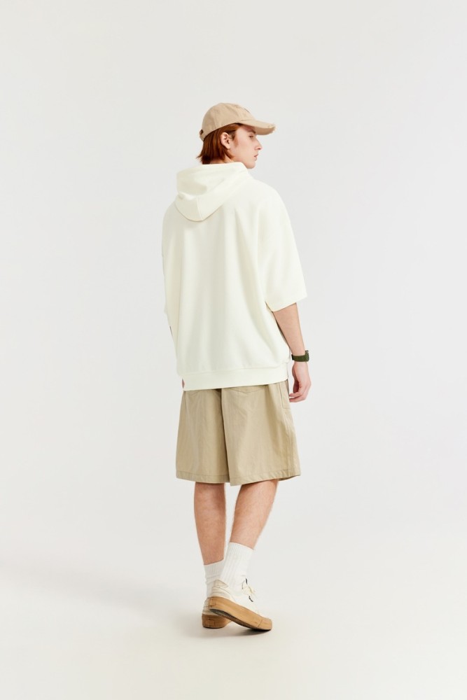 Men Women Waffle Hood Short Sleeve T-shirt Pullover Tops Sweatshirt Unisex Tee Casual T-shirt