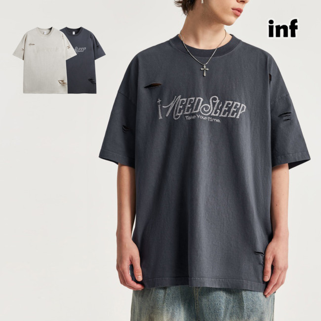 Men Women Broken Hole Embroidery T-shirt Short Sleeve Pullover Tops Sweatshirt Unisex Tee Casual T-shirt