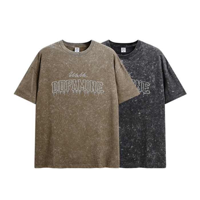 Men Women Washed T-shirt Short Sleeve Pullover Tops Sweatshirt Unisex Tee Casual T-shirt