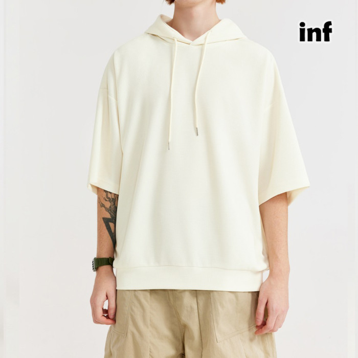 Men Women Waffle Hood Short Sleeve T-shirt Pullover Tops Sweatshirt Unisex Tee Casual T-shirt