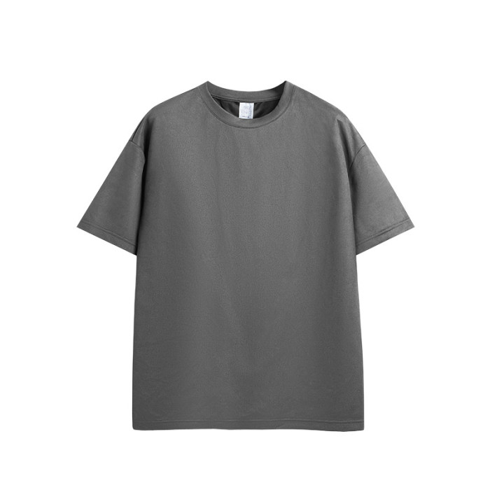 Men Women Solid Suede T-shirt Short Sleeve Pullover Tops Sweatshirt Unisex Tee Casual T-shirt