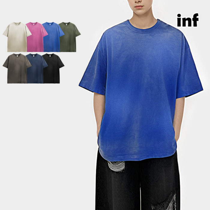 Men Women Washing Gradient T-shirt Short Sleeve Pullover Tops Sweatshirt Unisex Tee Casual T-shirt