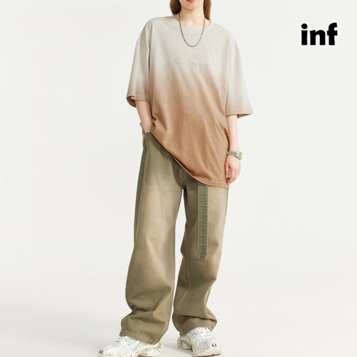 Men Women Printing Gradient T-shirt Short Sleeve Pullover Tops Sweatshirt Unisex Tee Casual T-shirt