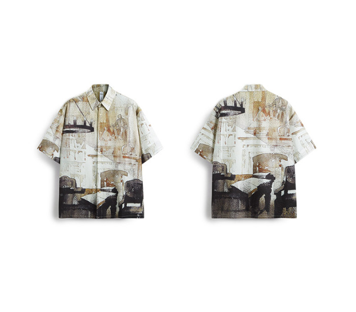 Men Women Seersucker Shirt Short Sleeved Shirt Tops Sweatshirt Unisex Tee Casual Shirt