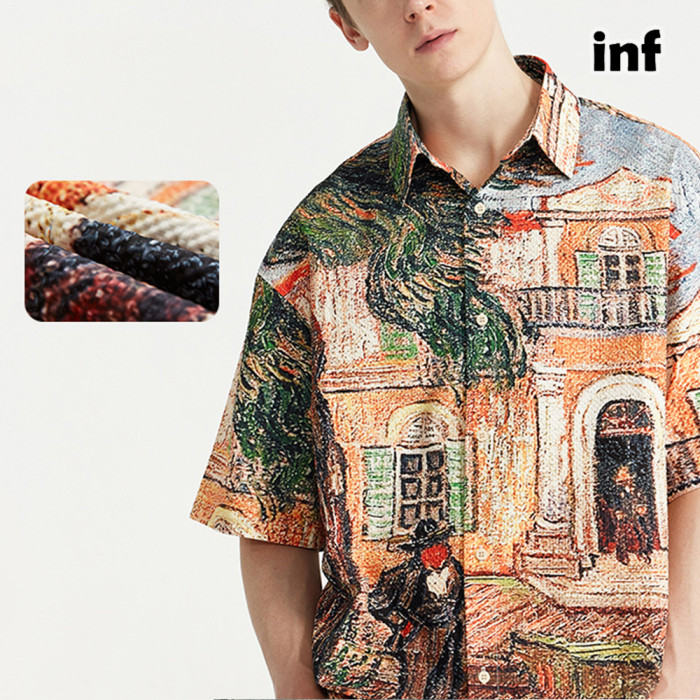 Men Women Seersucker Shirt Short Sleeved Shirt Tops Sweatshirt Unisex Tee Casual Shirt