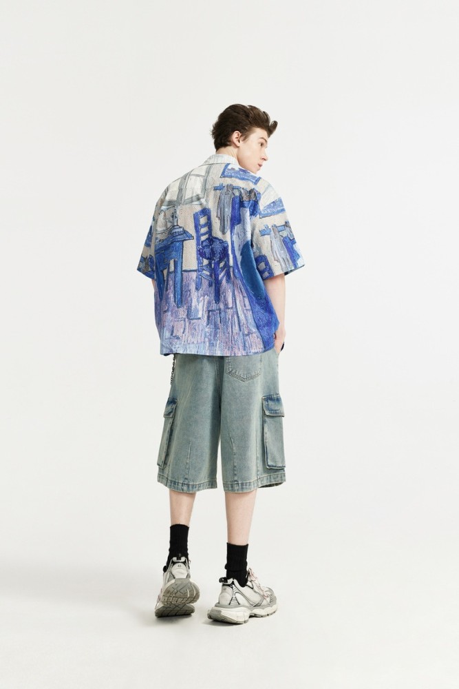 Men Women Seersucker Shirt Short Sleeved Shirt Tops Sweatshirt Unisex Tee Casual Shirt