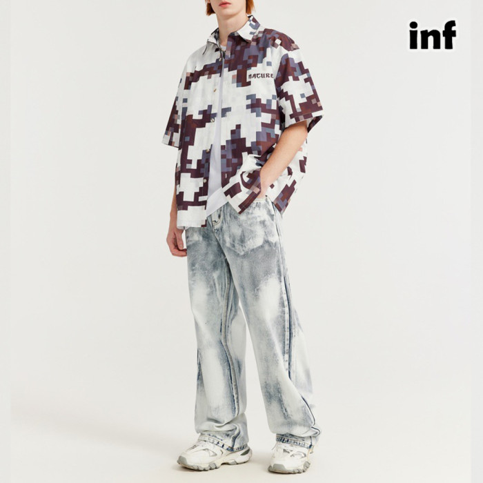 Men Women Seersucker Shirt Short Sleeved Shirt Tops Sweatshirt Unisex Tee Casual Shirt