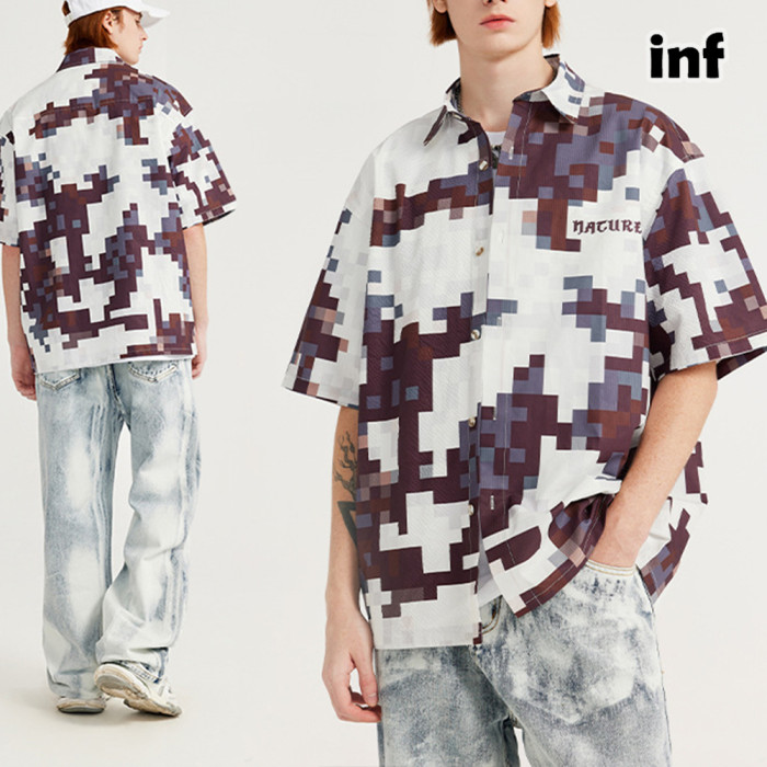 Men Women Seersucker Shirt Short Sleeved Shirt Tops Sweatshirt Unisex Tee Casual Shirt