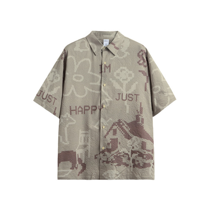 Men Women Seersucker Shirt Short Sleeved Shirt Tops Sweatshirt Unisex Tee Casual Shirt