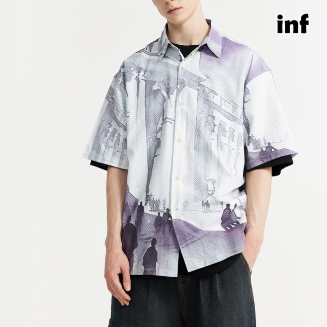 Men Women Seersucker Shirt Short Sleeved Shirt Tops Sweatshirt Unisex Tee Casual Shirt