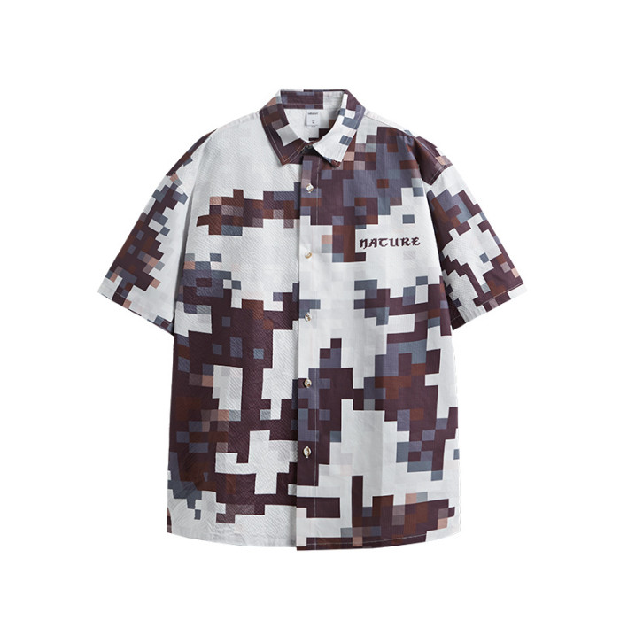 Men Women Seersucker Shirt Short Sleeved Shirt Tops Sweatshirt Unisex Tee Casual Shirt