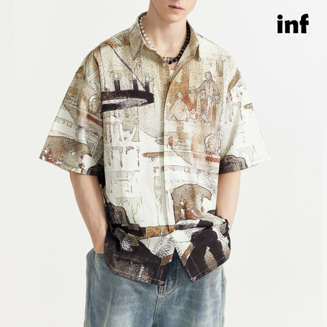 Men Women Seersucker Shirt Short Sleeved Shirt Tops Sweatshirt Unisex Tee Casual Shirt