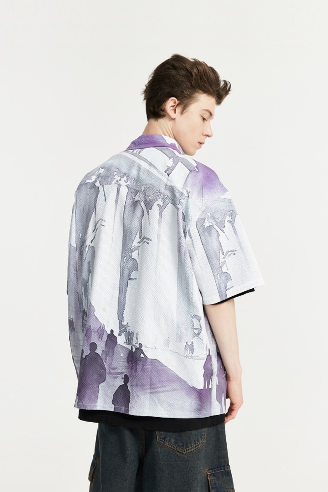 Men Women Seersucker Shirt Short Sleeved Shirt Tops Sweatshirt Unisex Tee Casual Shirt