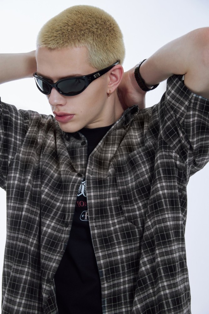 Men Women Gradient Plaid Shirt Short Sleeved Shirt Tops Sweatshirt Unisex Tee Casual Shirt