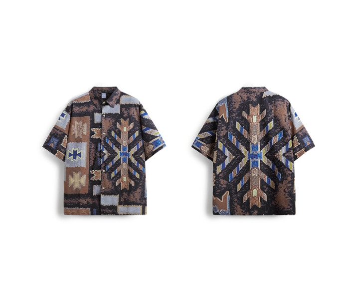 Men Women Seersucker Shirt Short Sleeved Shirt Tops Sweatshirt Unisex Tee Casual Shirt