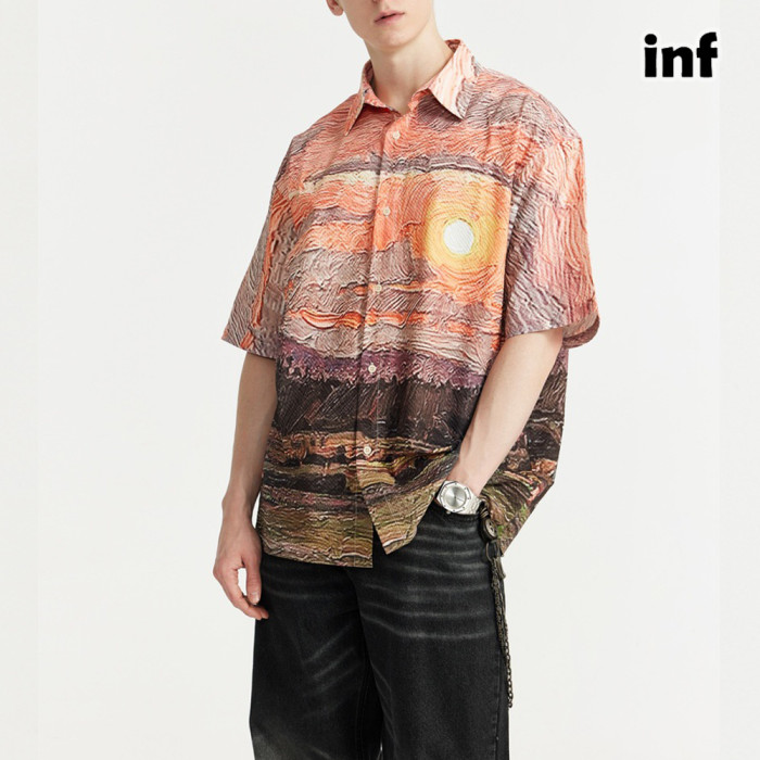 Men Women Seersucker Shirt Short Sleeved Shirt Tops Sweatshirt Unisex Tee Casual Shirt