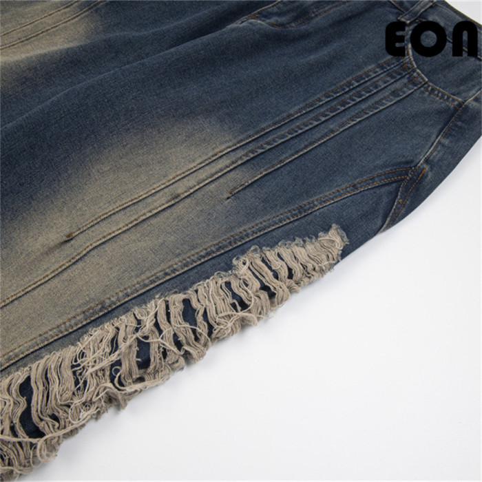 Women Hip Hop Wiped Color Wide-leg Jeans Bottoms Pants Trousers Outfits Casual Jeans