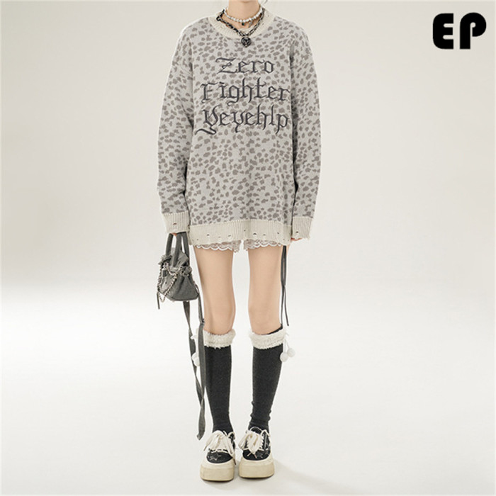 Women Knitted Sweater Pullover Pullover Cardigan Ripped Top