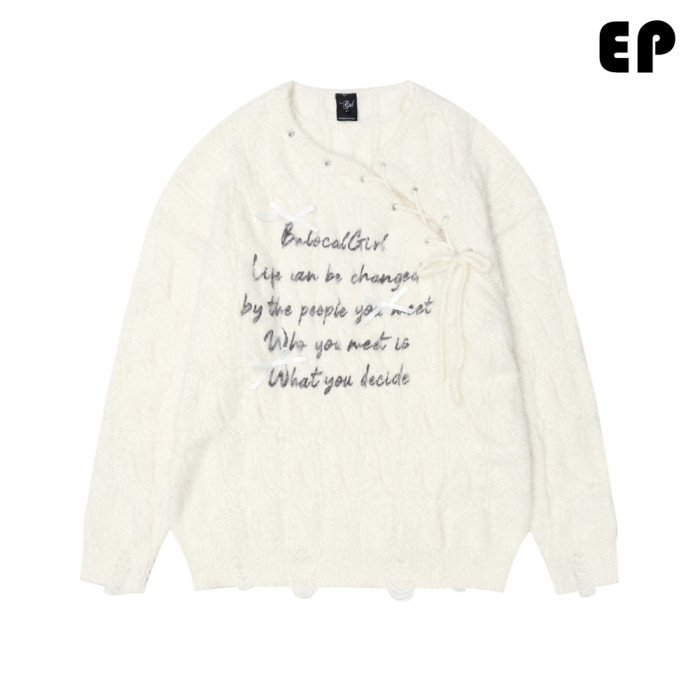 Women Knitted Sweater Pullover Pullover Cardigan Ripped Top