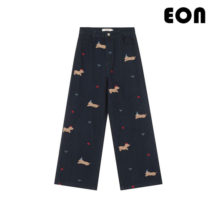 Women Washed Straight Leg Jeans Bottoms Trousers Outfits Casual Jeans