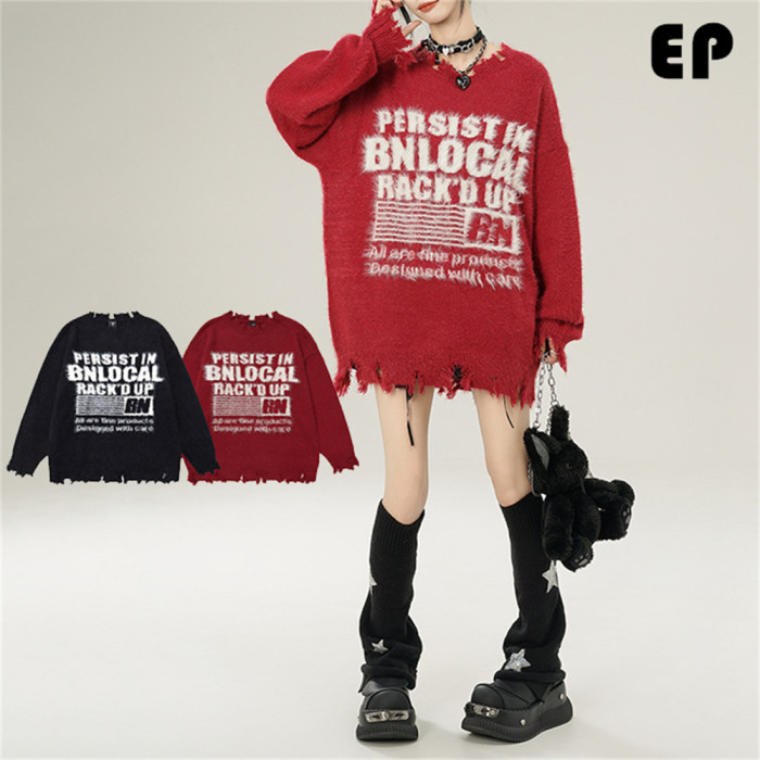 Women Knitted Sweater Pullover Pullover Cardigan Ripped Top