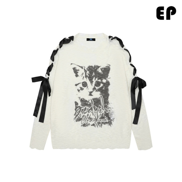 Women Knitted Sweater Pullover Pullover Cardigan Ripped Top