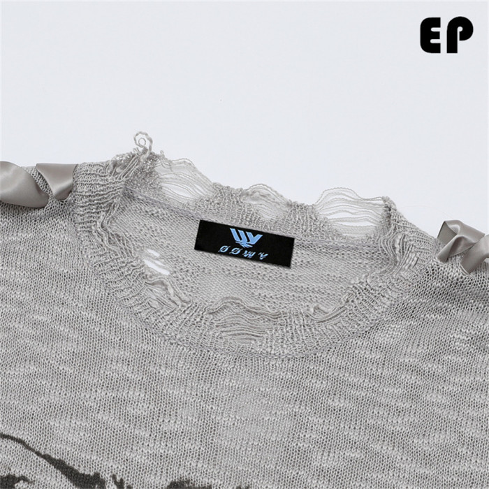 Women Knitted Sweater Pullover Pullover Cardigan Ripped Top