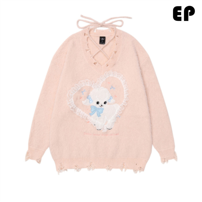 Women Knitted Sweater Pullover Pullover Cardigan Ripped Top