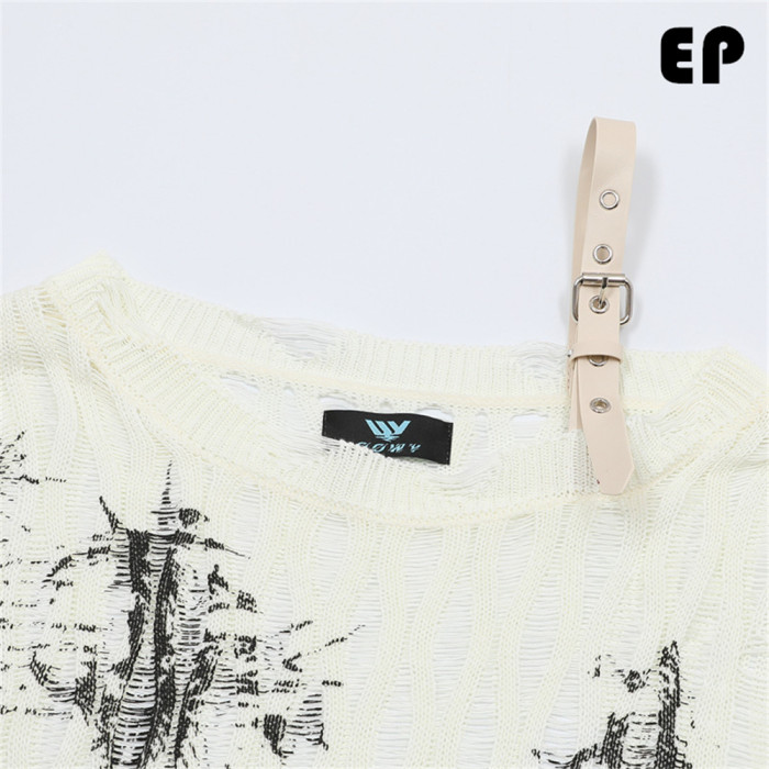 Women Knitted Sweater Pullover Pullover Cardigan Ripped Top