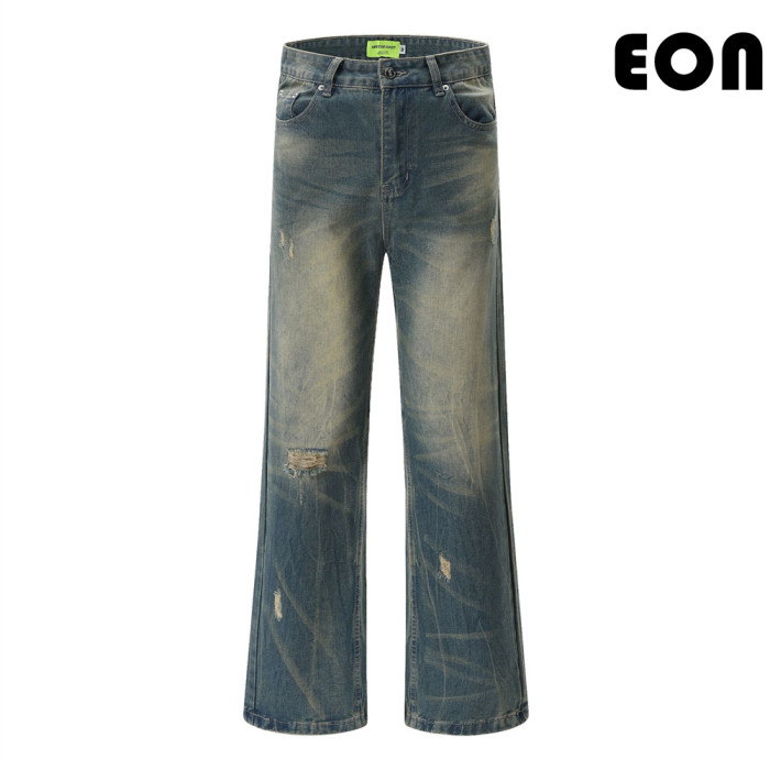 Women Vintage Ripped Wide-leg Jeans Bottoms Pants Trousers Outfits Casual Jeans