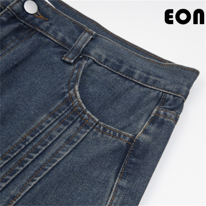 Women Hip Hop Wiped Color Wide-leg Jeans Bottoms Pants Trousers Outfits Casual Jeans