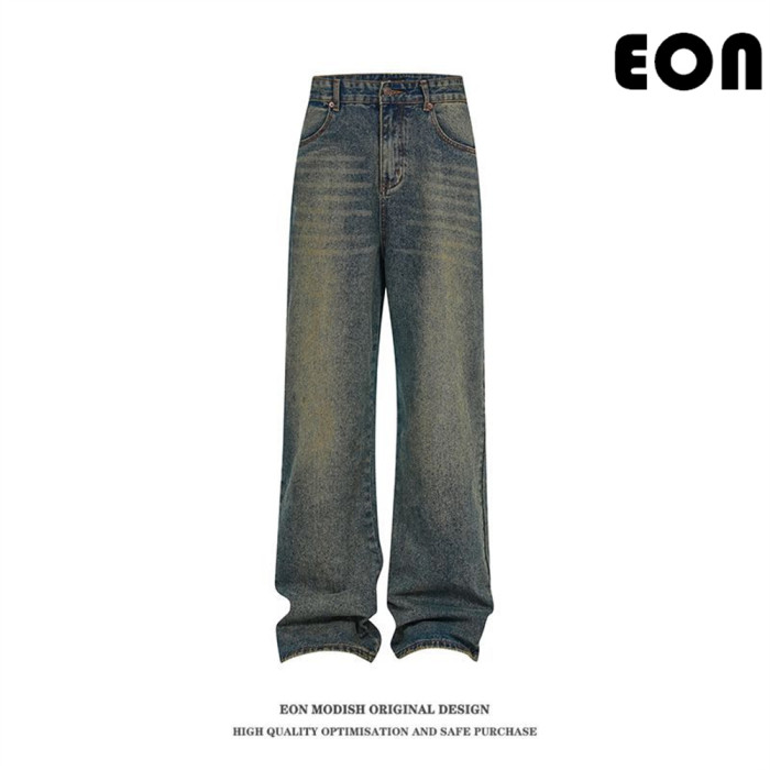 Women Hip Hop Wiped Color Wide-leg Jeans Bottoms Pants Trousers Outfits Casual Jeans