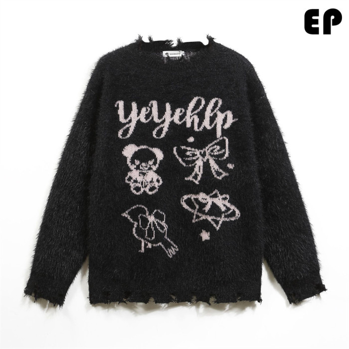 Women Knitted Sweater Pullover Pullover Cardigan Ripped Top