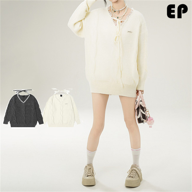 Women Knitted Sweater Pullover Pullover Cardigan Ripped Top