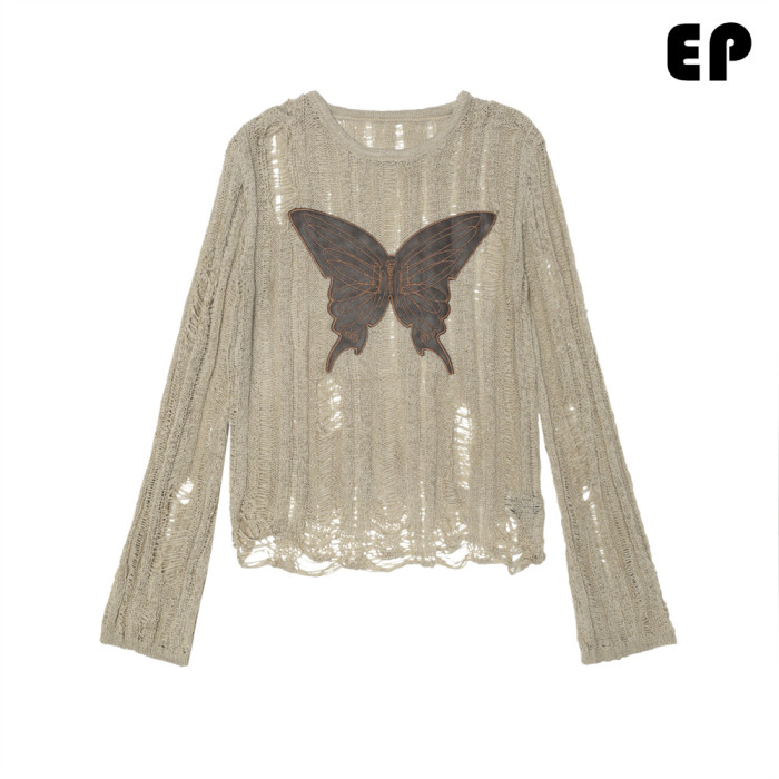 Women Knitted Sweater Pullover Pullover Cardigan Ripped Top