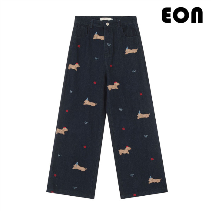 Women Washed Straight Leg Jeans Bottoms Trousers Outfits Casual Jeans