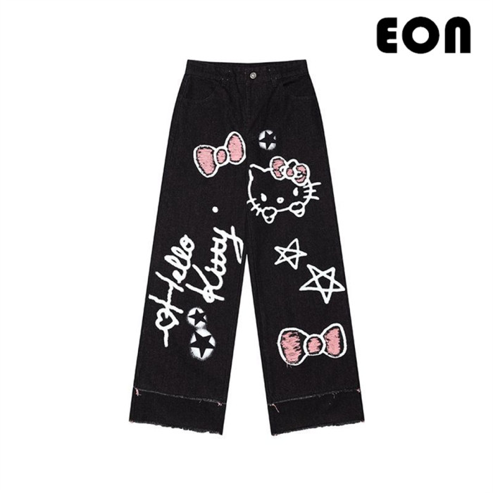 Women Washed Straight Leg Jeans Bottoms Trousers Outfits Casual Jeans