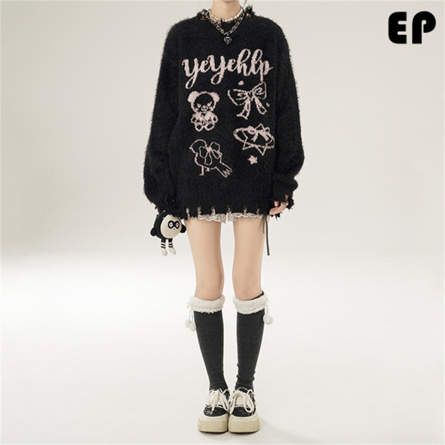 Women Knitted Sweater Pullover Pullover Cardigan Ripped Top