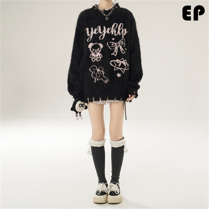 Women Knitted Sweater Pullover Pullover Cardigan Ripped Top