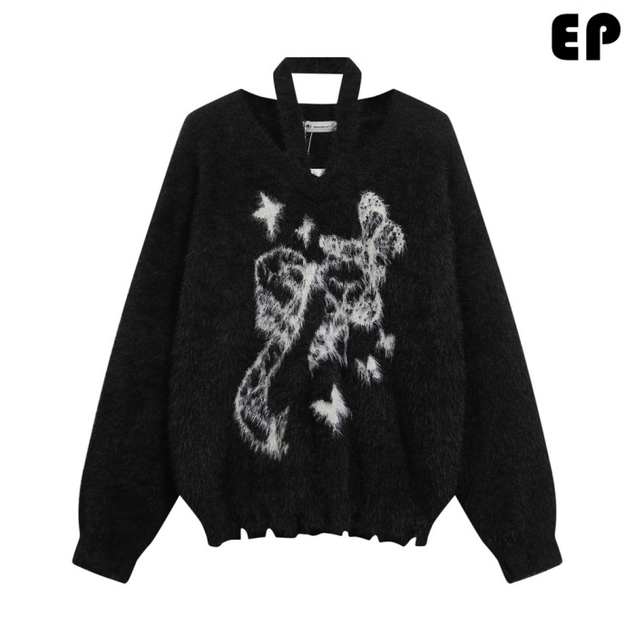 Women Knitted Sweater Pullover Pullover Cardigan Ripped Top