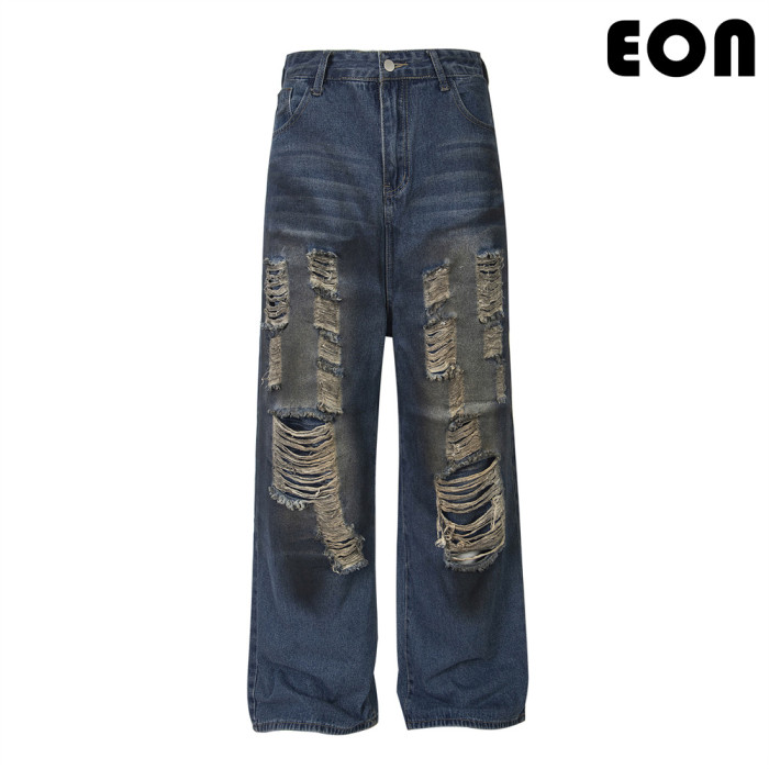 Women Vintage Ripped Wide-leg Jeans Bottoms Pants Trousers Outfits Casual Jeans