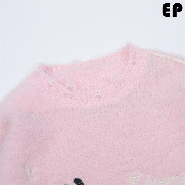 Women Knitted Sweater Pullover Pullover Cardigan Ripped Top