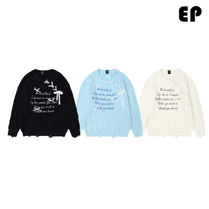 Women Knitted Sweater Pullover Pullover Cardigan Ripped Top