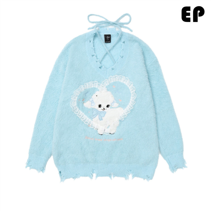 Women Knitted Sweater Pullover Pullover Cardigan Ripped Top