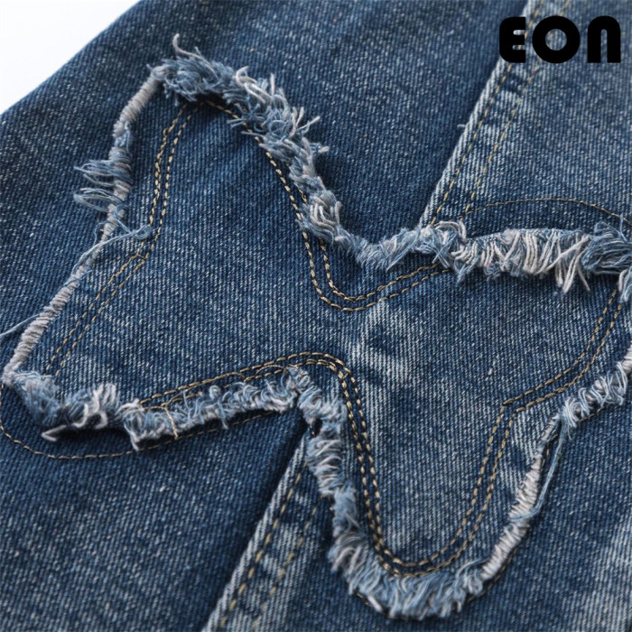 Women Vintage Ripped Wide-leg Jeans Bottoms Pants Trousers Outfits Casual Jeans