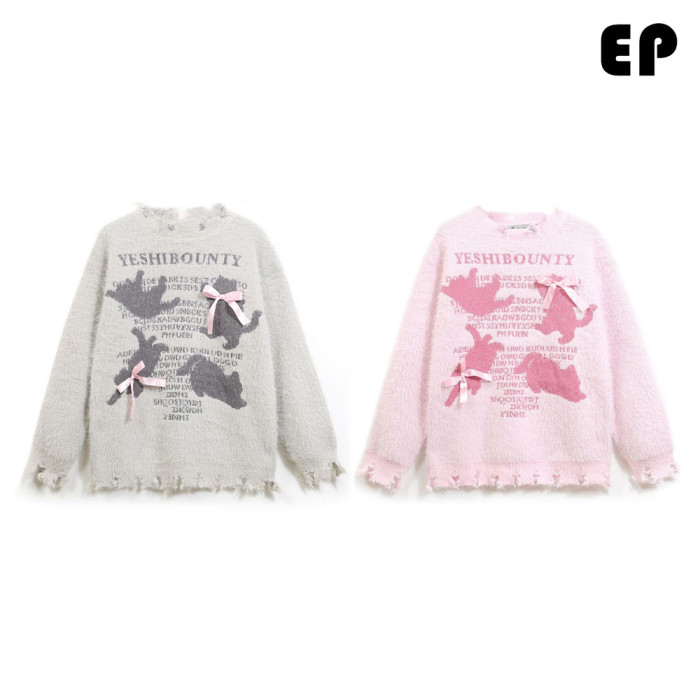 Women Knitted Sweater Pullover Pullover Cardigan Ripped Top