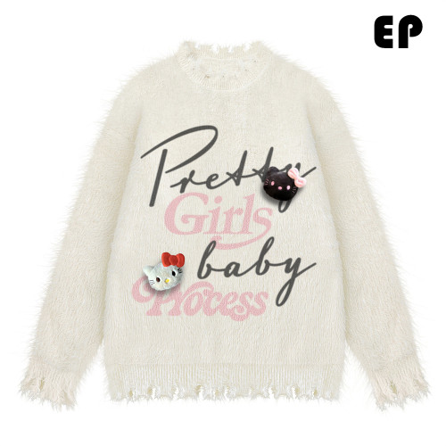 Women Knitted Sweater Pullover Pullover Cardigan Ripped Top