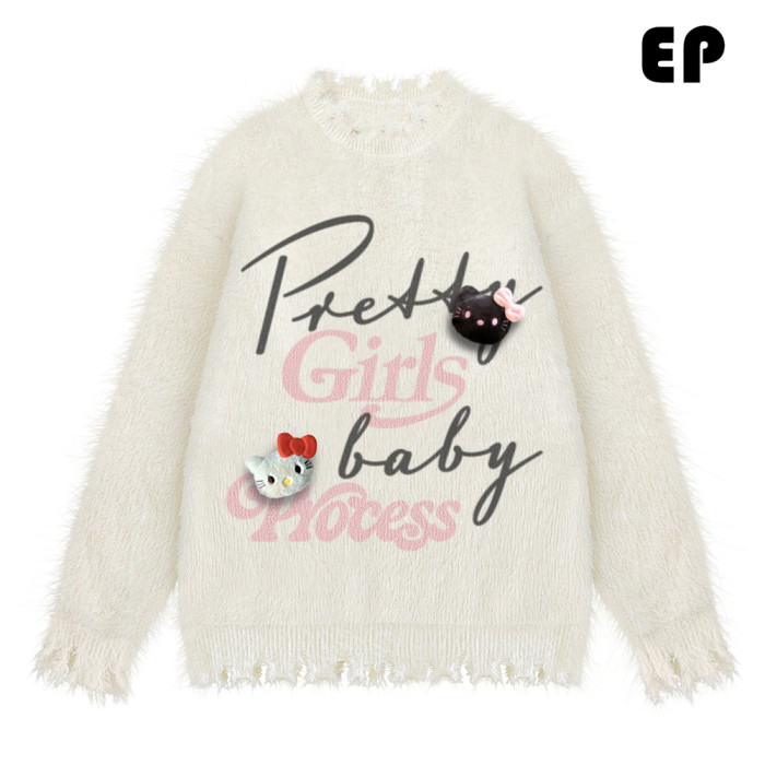 Women Knitted Sweater Pullover Pullover Cardigan Ripped Top