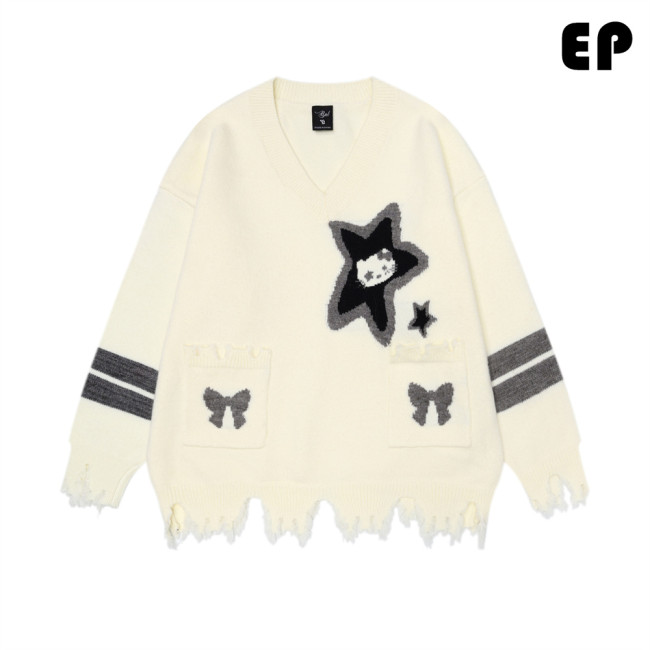 Women Knitted Sweater Pullover Pullover Cardigan Ripped Top